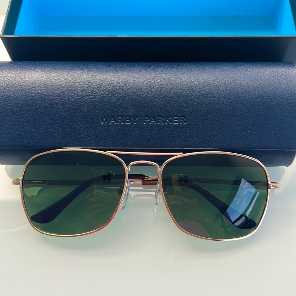 Warby Parker Gold Aviator Abe Polarized with case and box